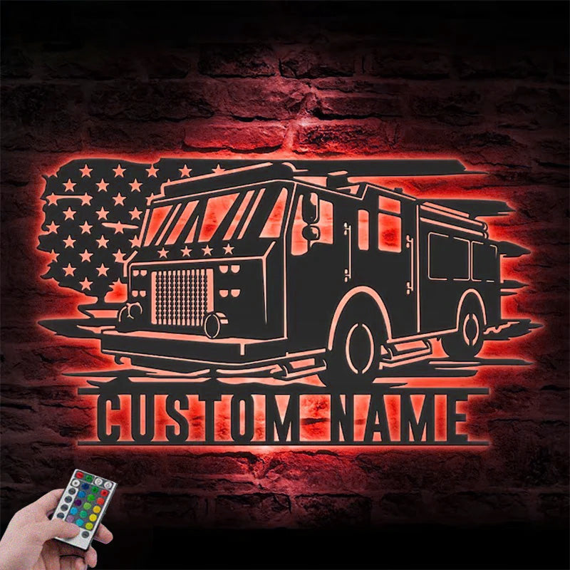 Custom Name Fireman Name Sign Home Decor Firefighter Metal Wall Signs With RGB Led Light