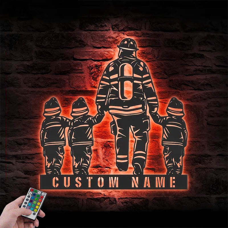 Custom Name Fireman Name Sign Home Decor Metal Wall Signs With RGB Led Light