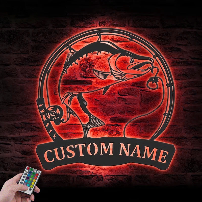 Custom Name Fisher Name Sign Home Decor Metal Wall Signs With RGB Led Light