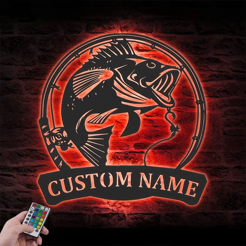 Custom Name Fisher Name Sign Home Decor Metal Wall Signs With RGB Led Light