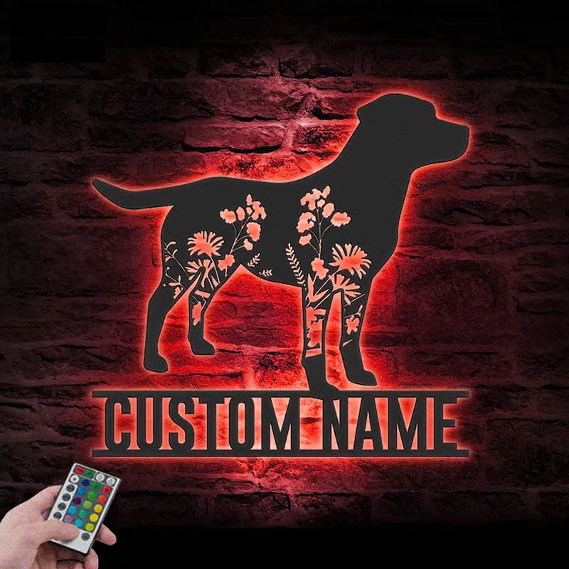 Custom Name Flower Dog Lover Name Sign Home Decor Metal Wall Signs With RGB Led Light