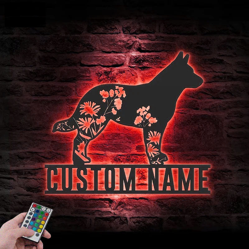 Custom Name Flower Dog Lover Name Sign Home Decor, Metal Wall Signs With RGB Led Light