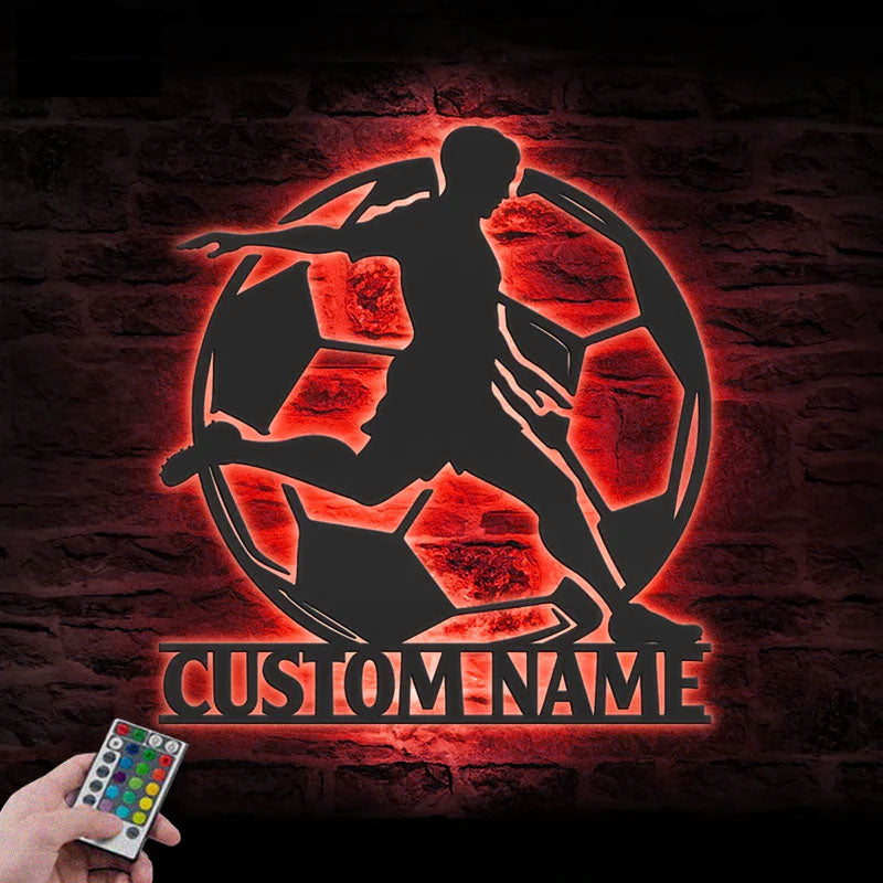 Custom Name Football Player Lover Sign Home Decor, Metal Wall Signs With RGB Led Light
