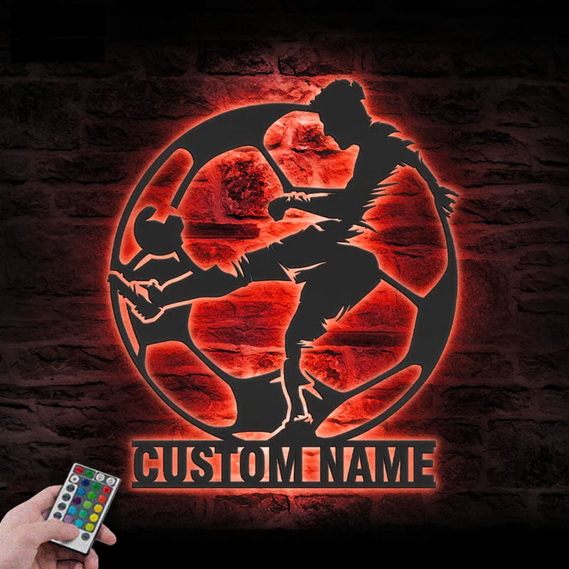 Custom Name Football Player Lover Sign Home Decor, Metal Wall Signs With RGB Led Light