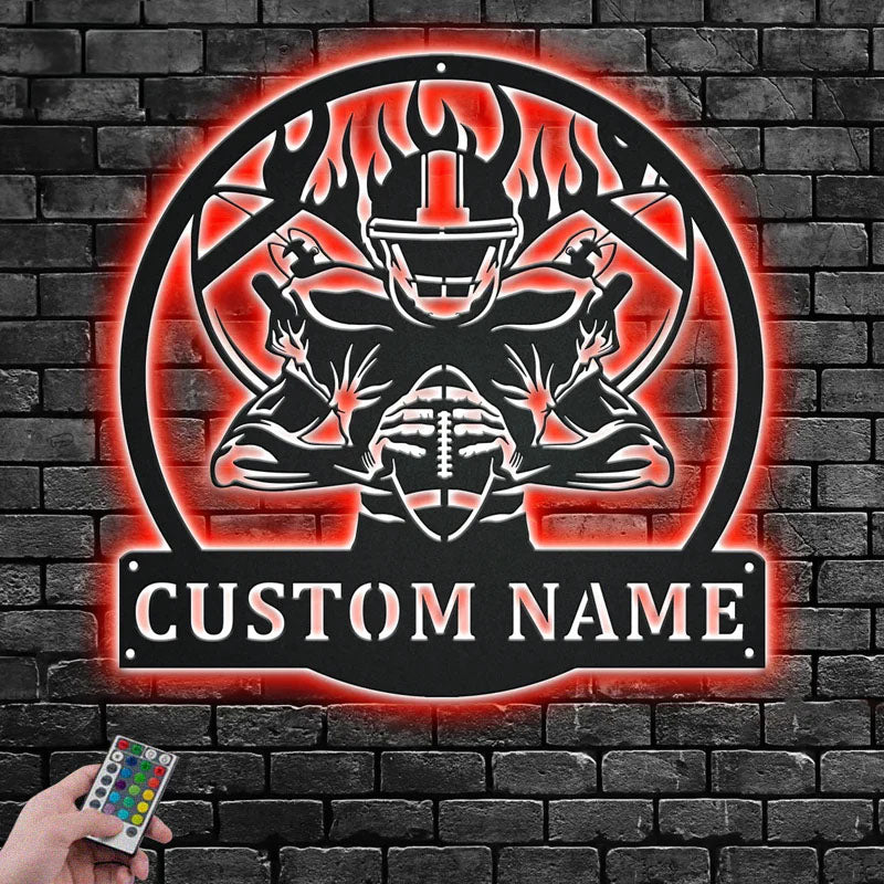 Custom Name Football Player Name Sign Decoration For Room, Metal Wall Signs With RGB Led Light