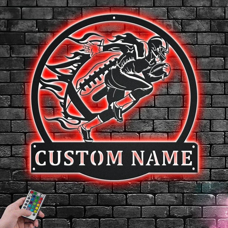 Custom Name Football Player Name Sign Decoration For Room, Metal Wall Signs With RGB Led Light