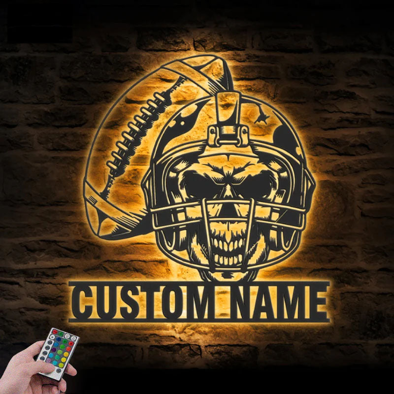 Custom Name Football Player Name Sign Decoration, Metal Wall Signs With RGB Led Light