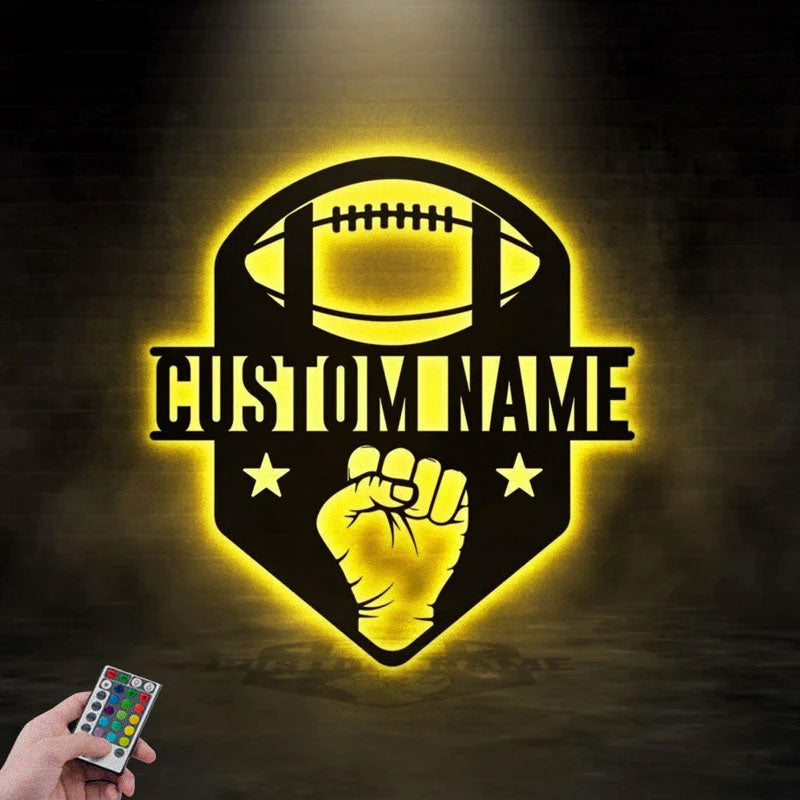 Custom Name Football Player Name Sign Decoration, Metal Wall Signs With RGB Led Light