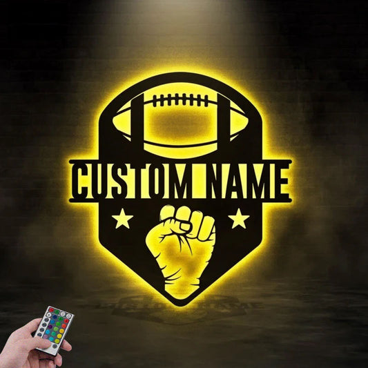Custom Name Football Player Name Sign Decoration, Metal Wall Signs With RGB Led Light