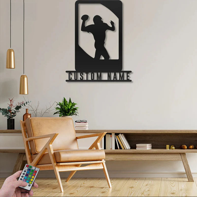 Custom Name Football Player Name Sign, Metal Wall Signs With RGB Led Light