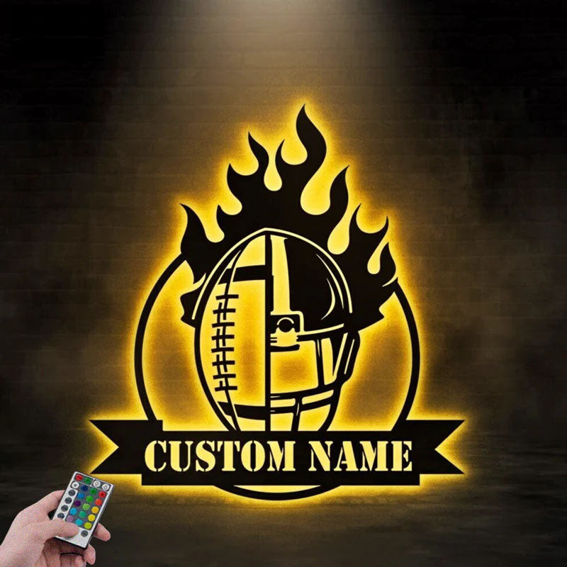 Custom Name Football Player Name Sign, Metal Wall Signs With RGB Led Light