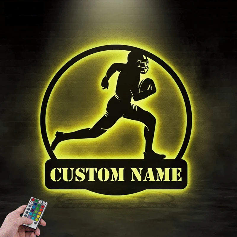 Custom Name Football Player Name Sign, Metal Wall Signs With RGB Led Light