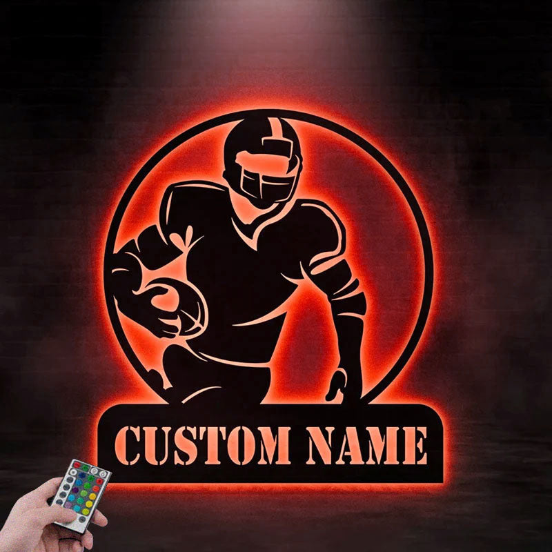 Custom Name Football Player, Metal Wall Signs With RGB Led Light