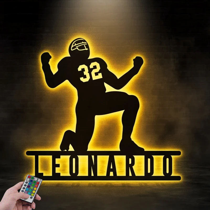 Custom Name Football Player, Metal Wall Signs With RGB Led Light