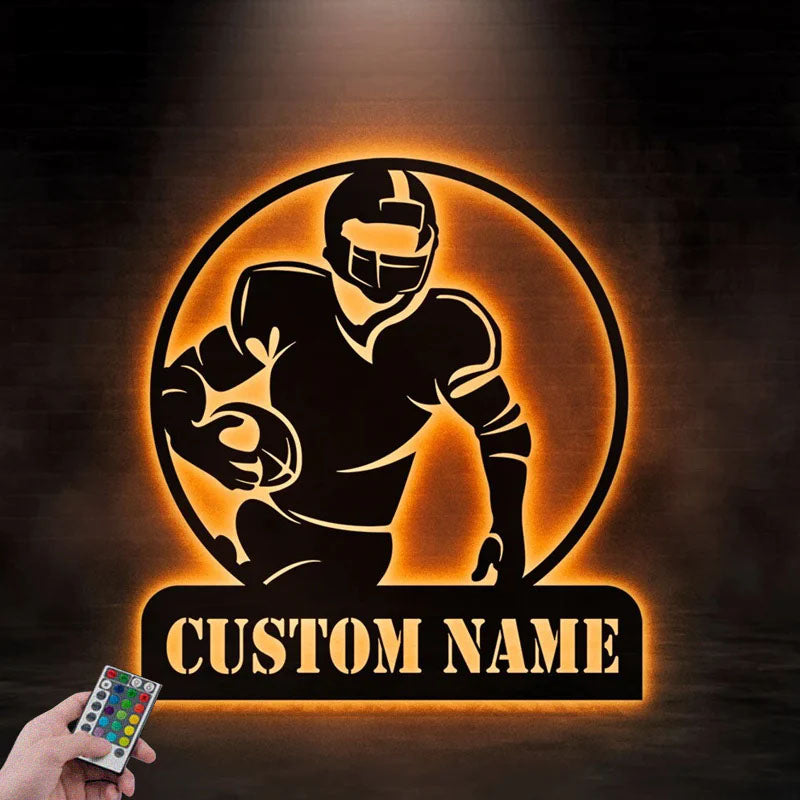 Custom Name Football Player, Metal Wall Signs With RGB Led Light