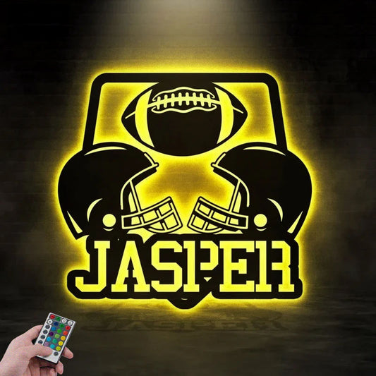 Custom Name Football Team, Football Room Decor, Metal Wall Signs With RGB Led Light