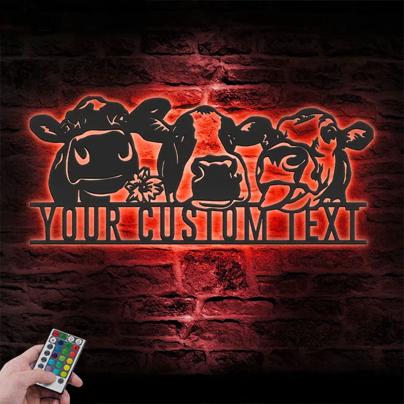 Custom Name Funny Calf Farm Name Sign Home Decor Heifer Barn, Metal Wall Signs With RGB Led Light