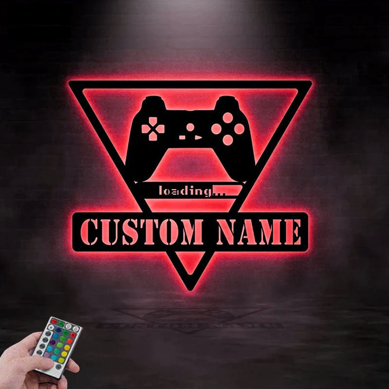 Custom Name Game Controller For Game Room Decor, Metal Wall Signs With RGB Led Light
