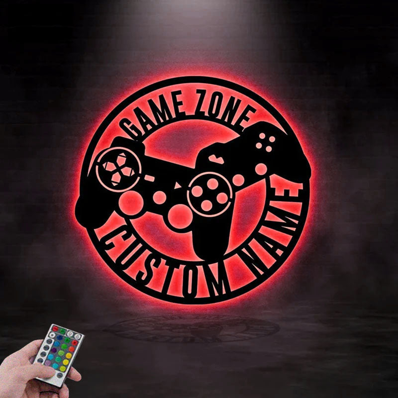 Custom Name Gamer Name Sign, Gaming Zone Name Sign, Metal Wall Signs With RGB Led Light