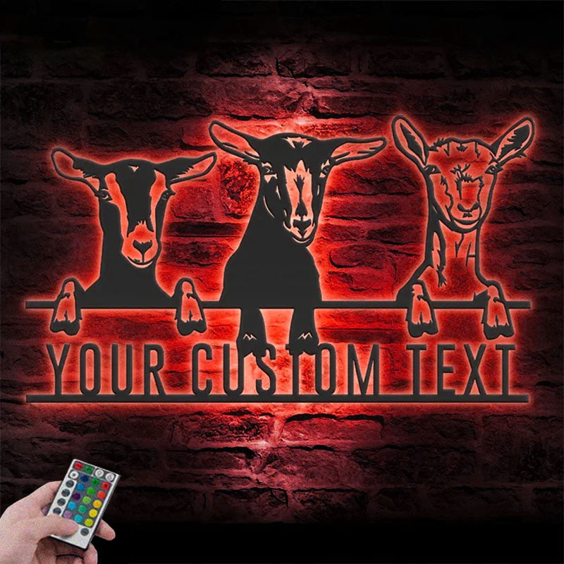 Custom Name Goat Livestock Name Sign Home Decor Goat Barn, Metal Wall Signs With RGB Led Light