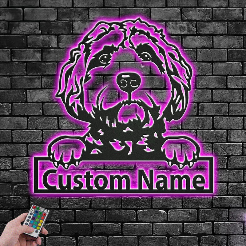 Custom Name Goldendoodle Name Sign Decoration For Dog Room, Metal Wall Signs With RGB Led Light