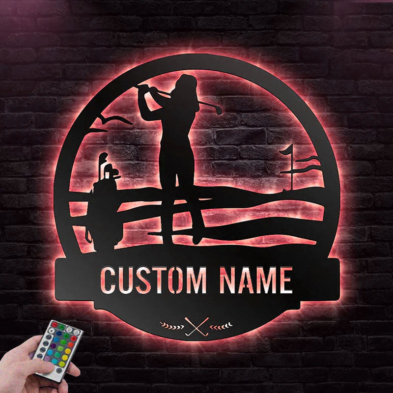 Custom Name Golf Players Name Sign Decoration For Room, Metal Wall Signs With RGB Led Light