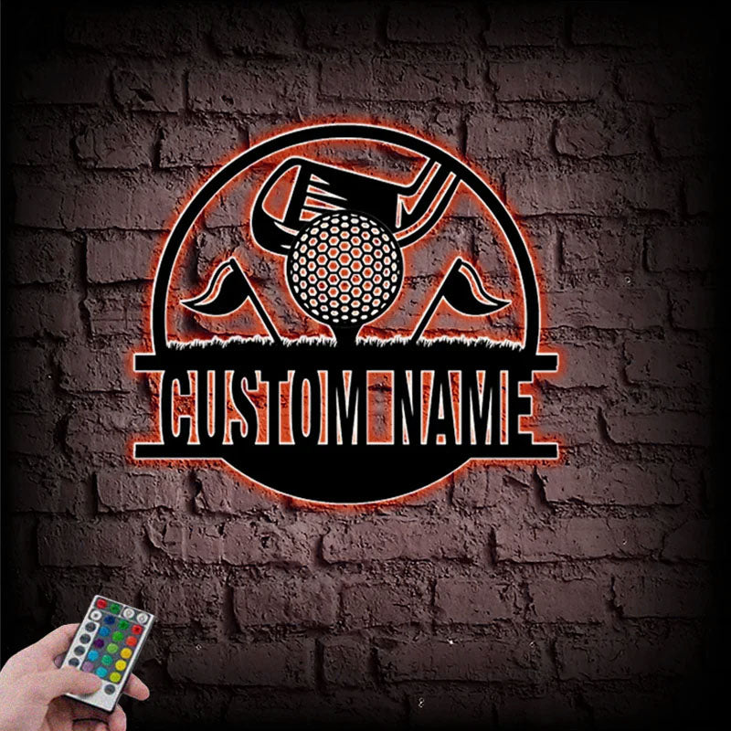 Custom Name Golf Sign Metal Wall Signs With RGB Led Light