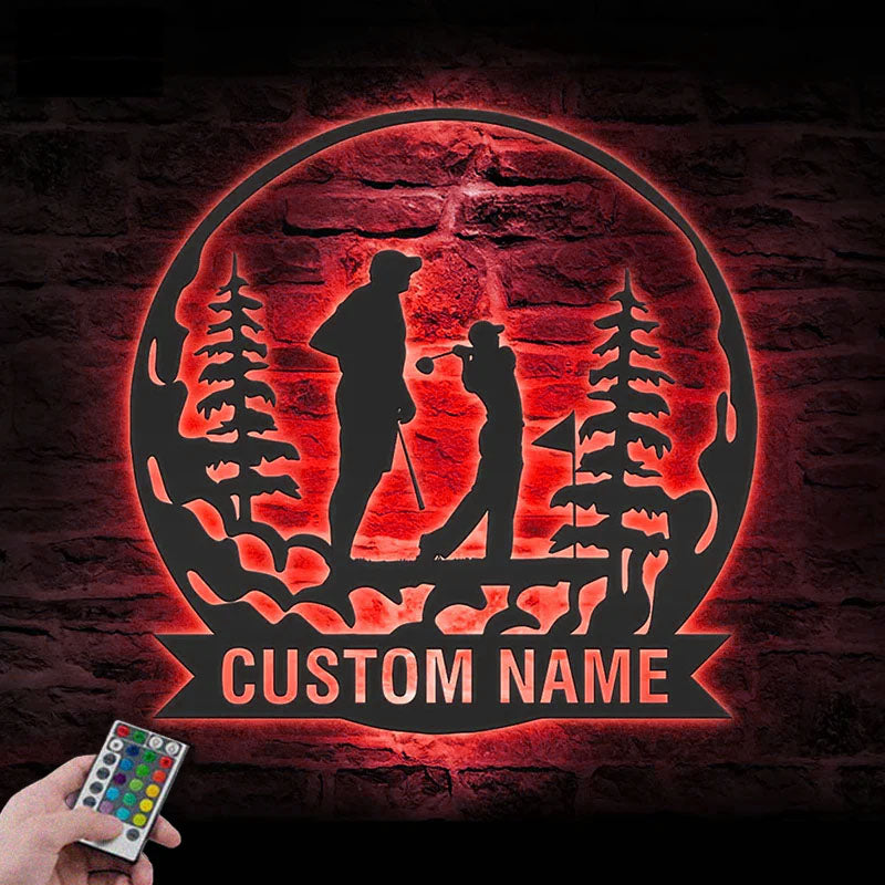 Custom Name Golfer Family Name Sign Home Decor 19th Hole Golf Club, Metal Wall Signs With RGB Led Light