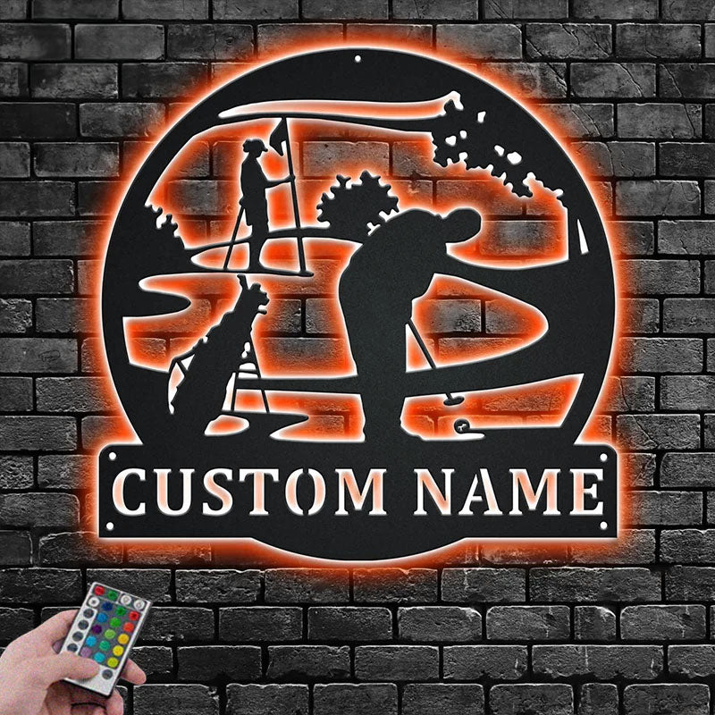 Custom Name Golfer Name Sign Decoration For Room Metal Wall Signs With RGB Led Light