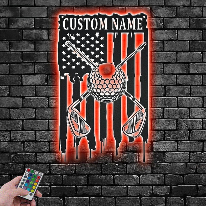 Custom Name Golfer Name Sign Decoration For Room, Metal Wall Signs With RGB Led Light