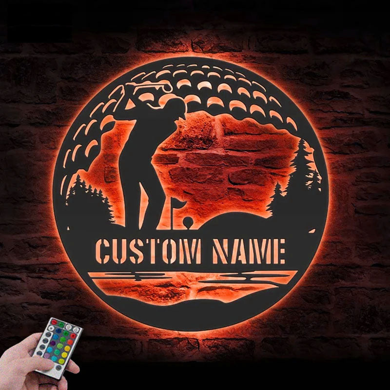 Custom Name Golfer Name Sign Home Decor, Metal Wall Signs With RGB Led Light