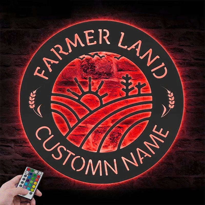Custom Name Grain Farmhouse Name Sign Home Decor Business Barn, Metal Wall Signs With RGB Led Light
