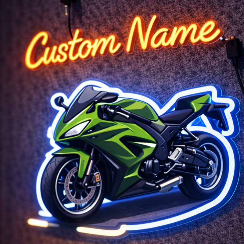Custom Name Green Sport Motorcycle LED Neon Sign – Personalized Bike Wall Light