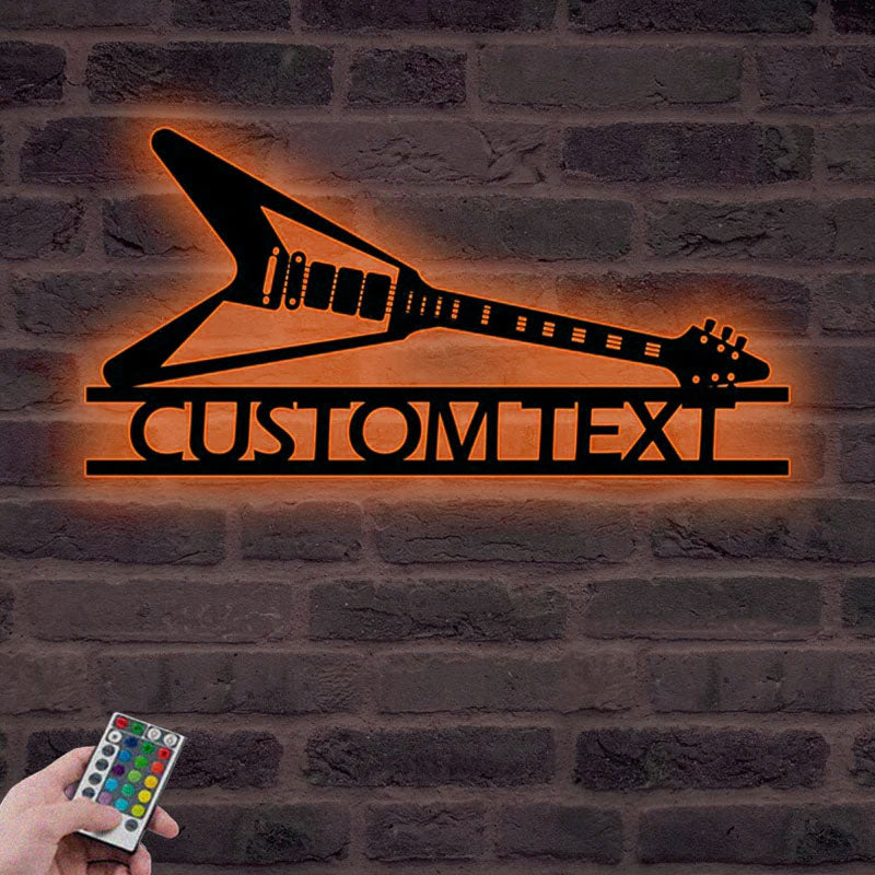 Custom Name Guitar Metal Wall Signs With RGB Led Light