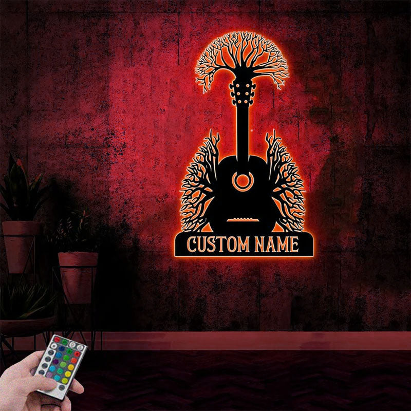 Custom Name Guitar Name Monogram Sign Home, Metal Wall Signs With RGB Led Light
