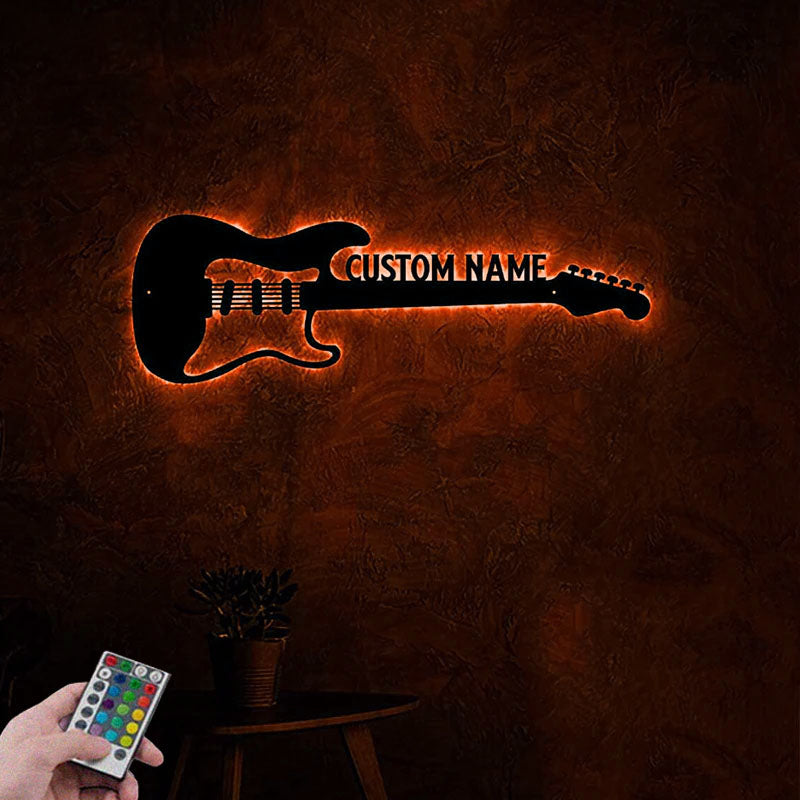 Custom Name Guitar Player Name Sign, Metal Wall Signs With RGB Led Light