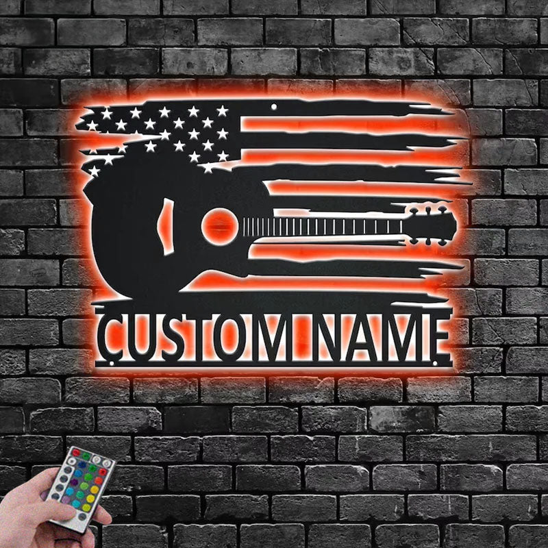 Custom Name Guitarist Name Sign Decoration For Room, Metal Wall Signs With RGB Led Light