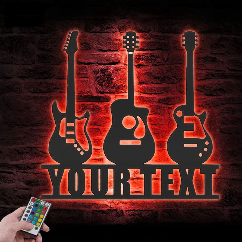Custom Name Guitarist Name Sign Home Decor Music Room, Metal Wall Signs With RGB Led Light