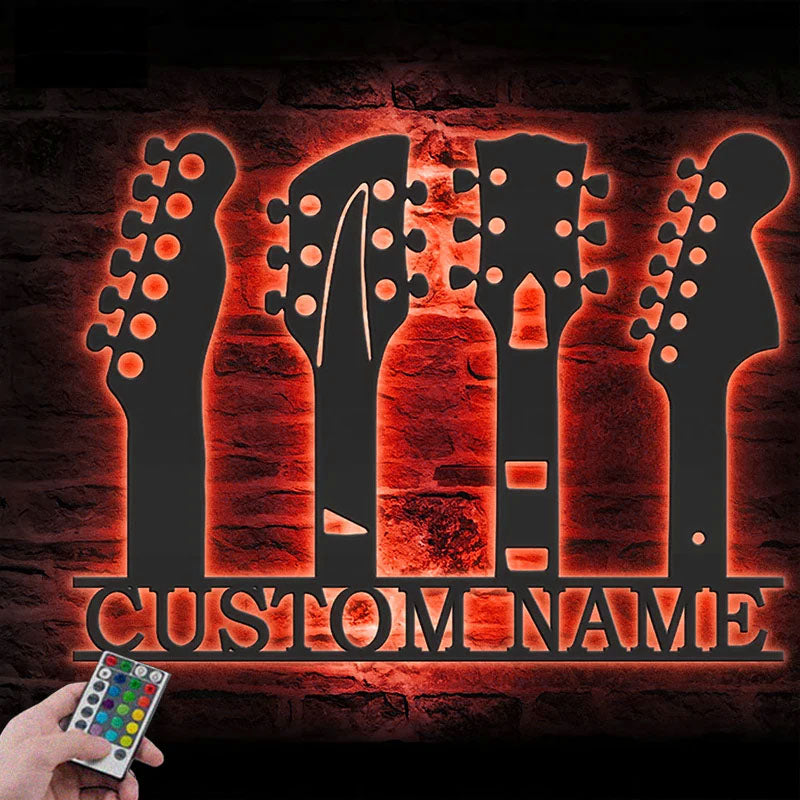 Custom Name Guitarist Name Sign Home Decor Music Room, Metal Wall Signs With RGB Led Light