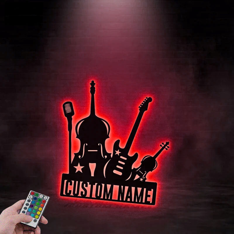 Custom Name Guitarist Name Sign, Home Decor Music Room, Metal Wall Signs With RGB Led Light