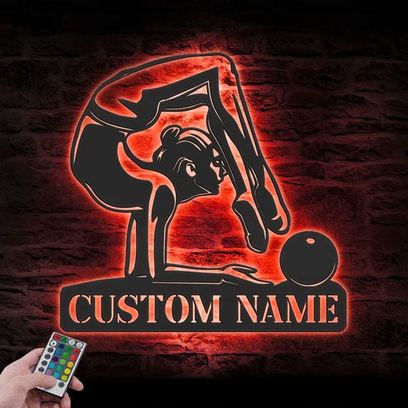 Custom Name Gymnast Name Sign Home Decor Tumbling Cheerleading Fitness Metal Wall Signs With RGB Led Light