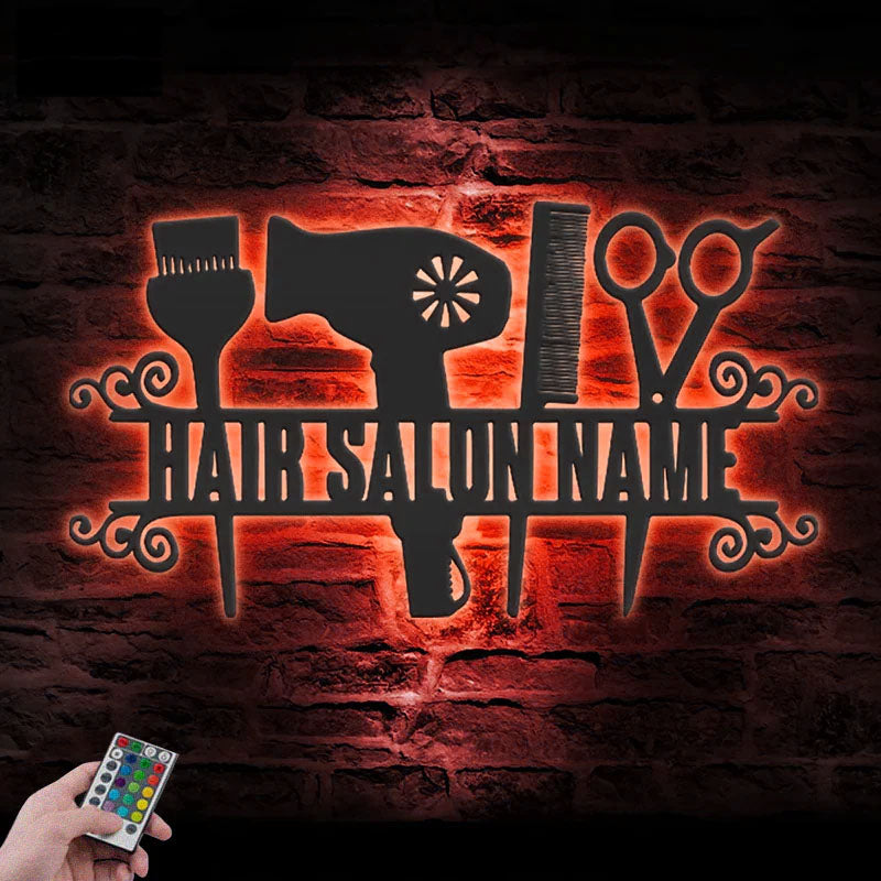 Custom Name Hair Stylist Name Sign Home Decor, Metal Wall Signs With RGB Led Light