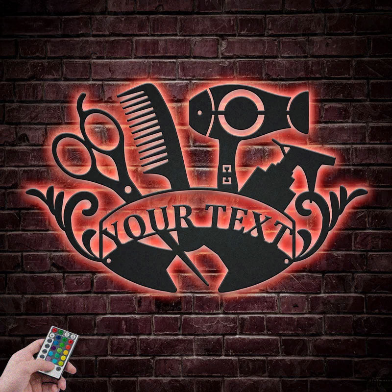 Custom Name Hairstylist Beauty Salon, Metal Wall Signs With RGB Led Light