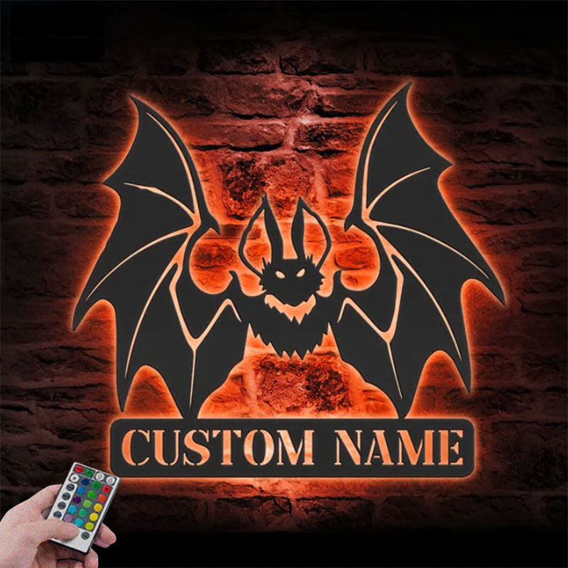 Custom Name Halloween Bat Name Sign Home Decor, Metal Wall Signs With RGB Led Light