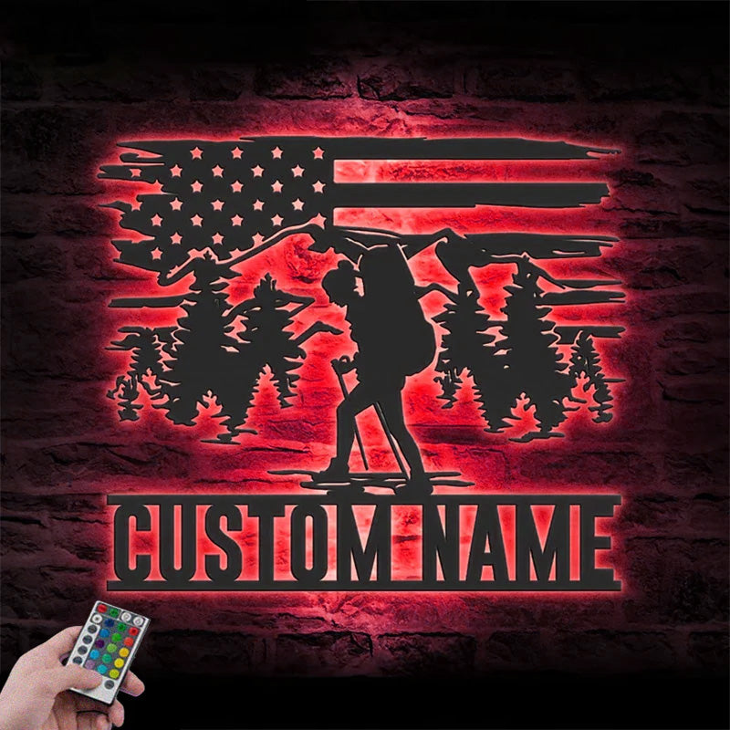 Custom Name Hiker Metal Wall Signs With RGB Led Light
