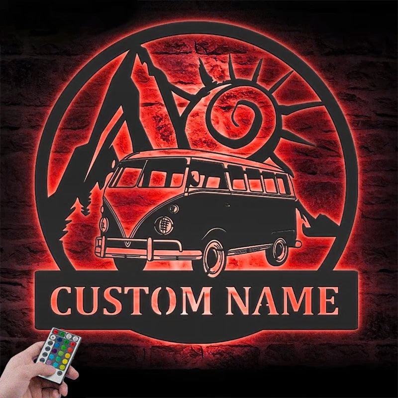 Custom Name Hippie Bus Van Name Sign Home Decor Metal Wall Signs With RGB Led Light