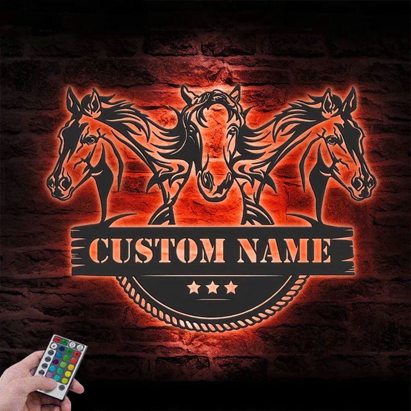 Custom Name Horse Livestock Name Sign Home Decor Horse Barn, Metal Wall Signs With RGB Led Light