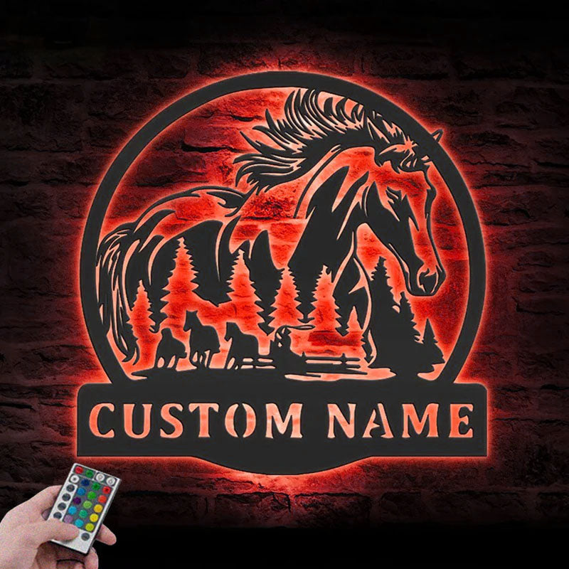 Custom Name Horse Livestock Name Sign Home Decor Horse Barn, Metal Wall Signs With RGB Led Light