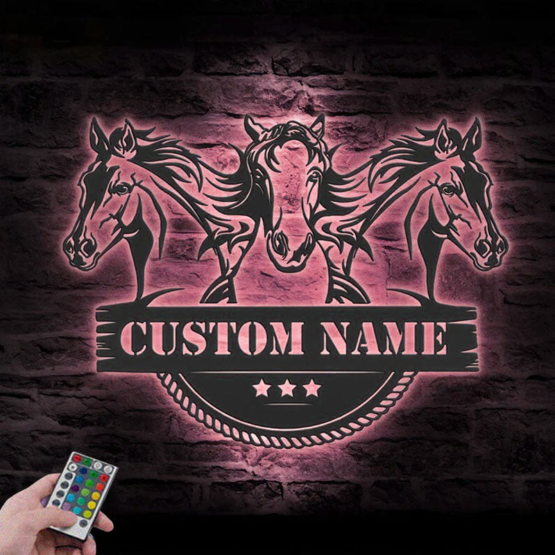 Custom Name Horse Livestock Name Sign Home Decor Horse Barn, Metal Wall Signs With RGB Led Light