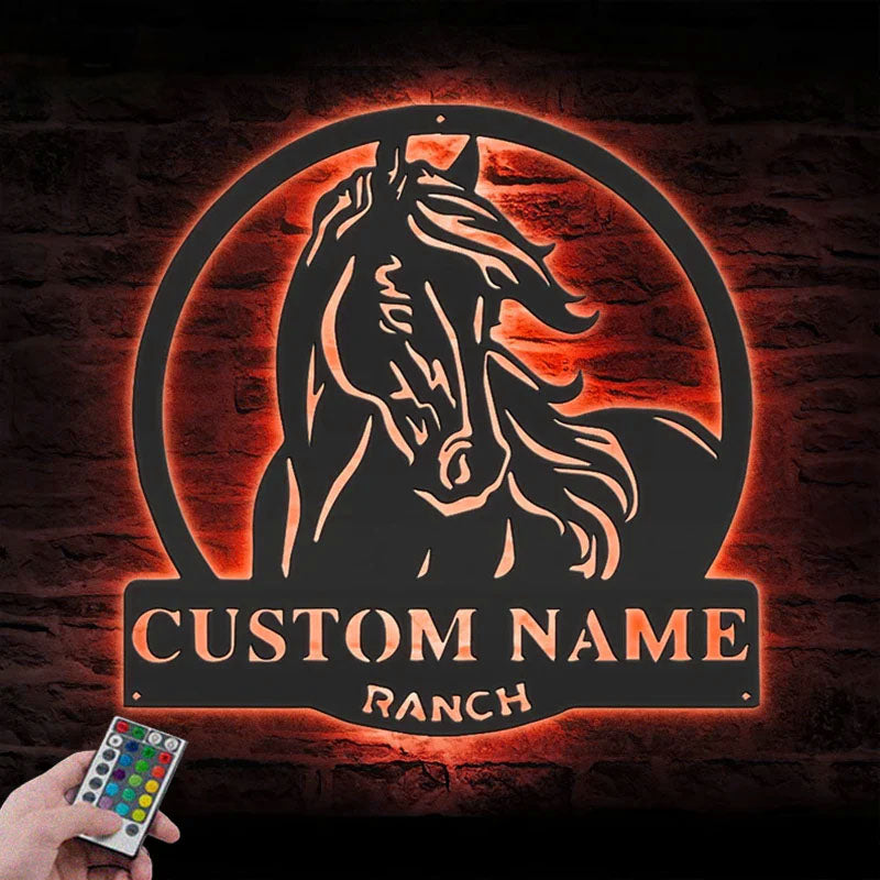 Custom Name Horse Livestock Name Sign Home Decor, Metal Wall Signs With RGB Led Light